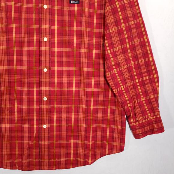 Chaps Shirt Men Extra Large Red Yellow Plaid Preppy Casual Easy Care Button Down - Picture 4 of 11